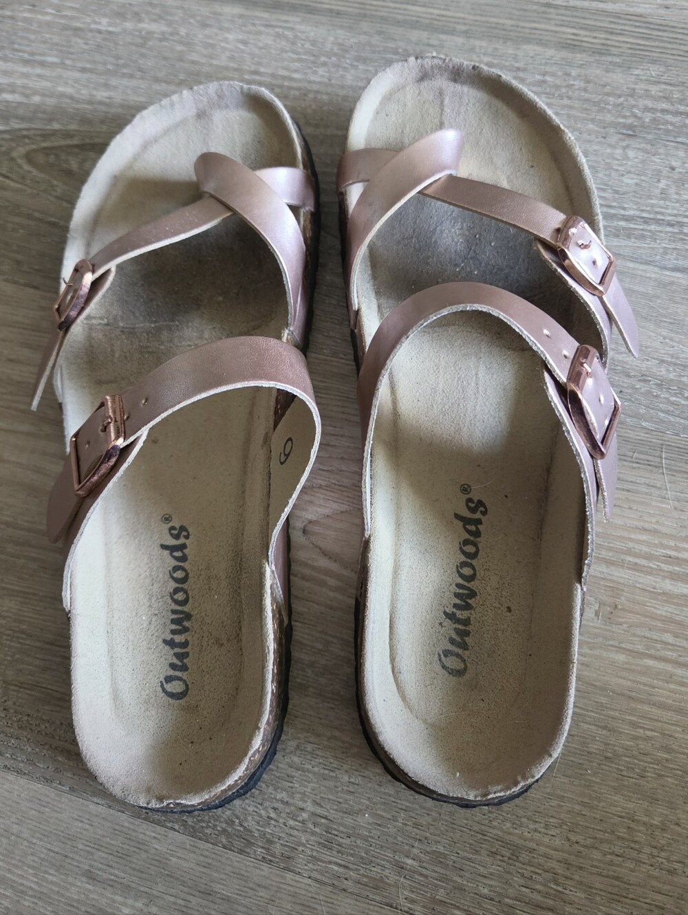 Outwoods Rose Gold Metallic Toe-Loop Cork Slide Sandals Size 9